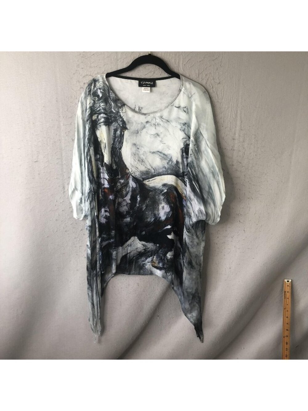 Dilemma New York Tunic Top Womens One Size Horse Art Sheer Dolman Oversized